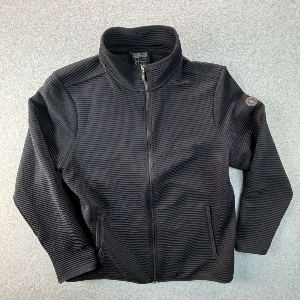 Skechers Mens Hoodless Hoodie Full Zip Ribbed Jacket Black Large Mock Neck